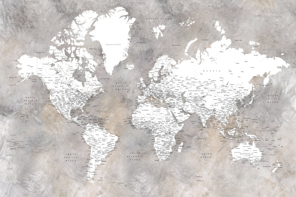 Detailed world map with cities Vali Poster och Canvastavla