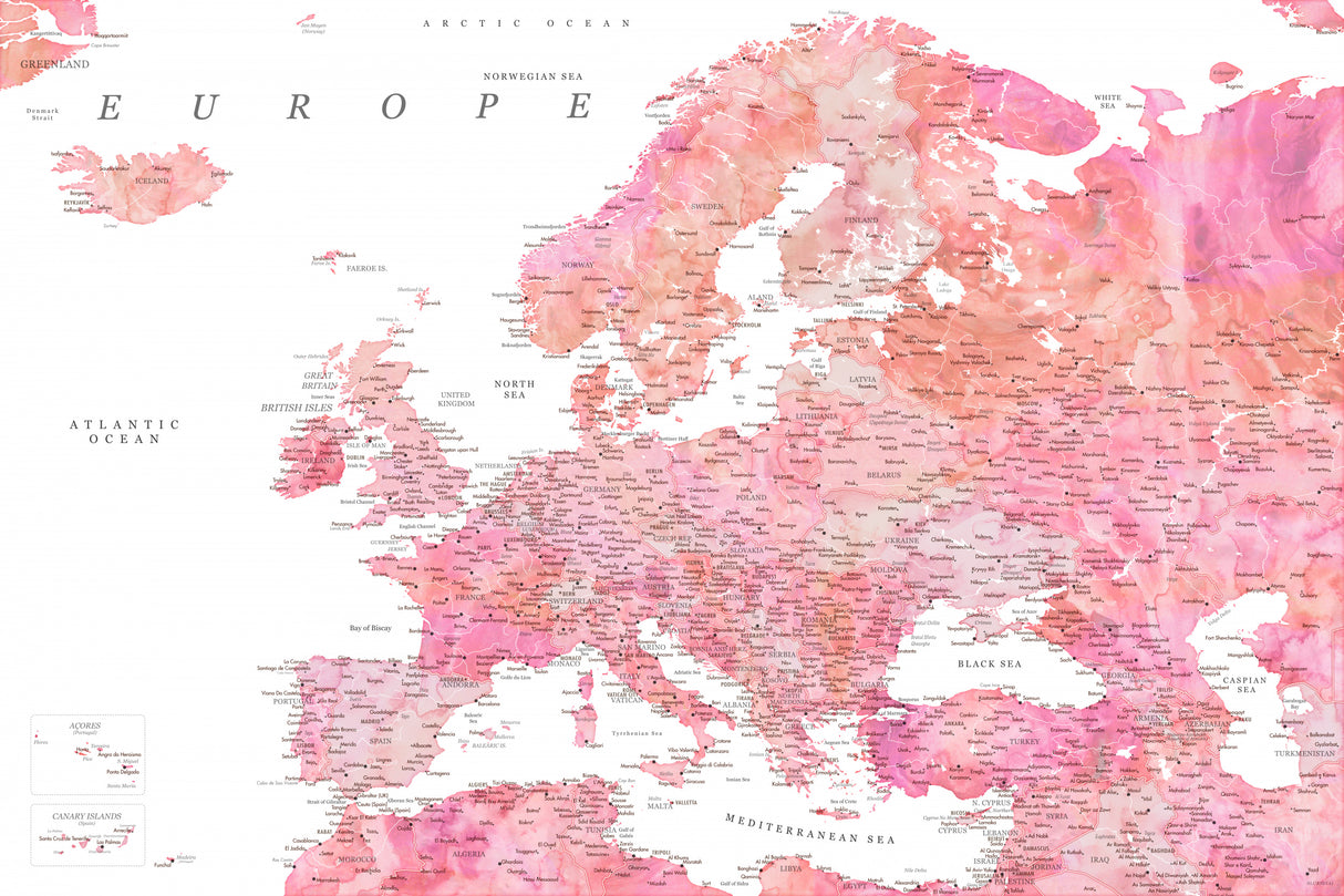 Tatiana detailed map of Europe Poster och Canvastavla