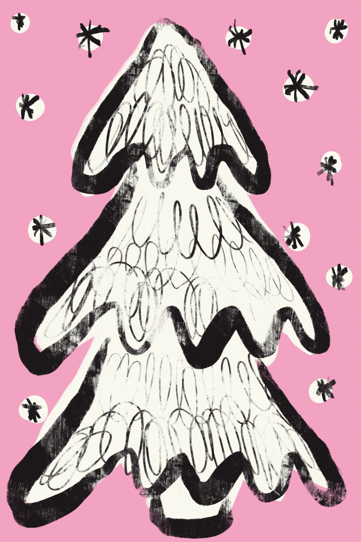 Christmastreeandsnow Pink Poster och Canvastavla