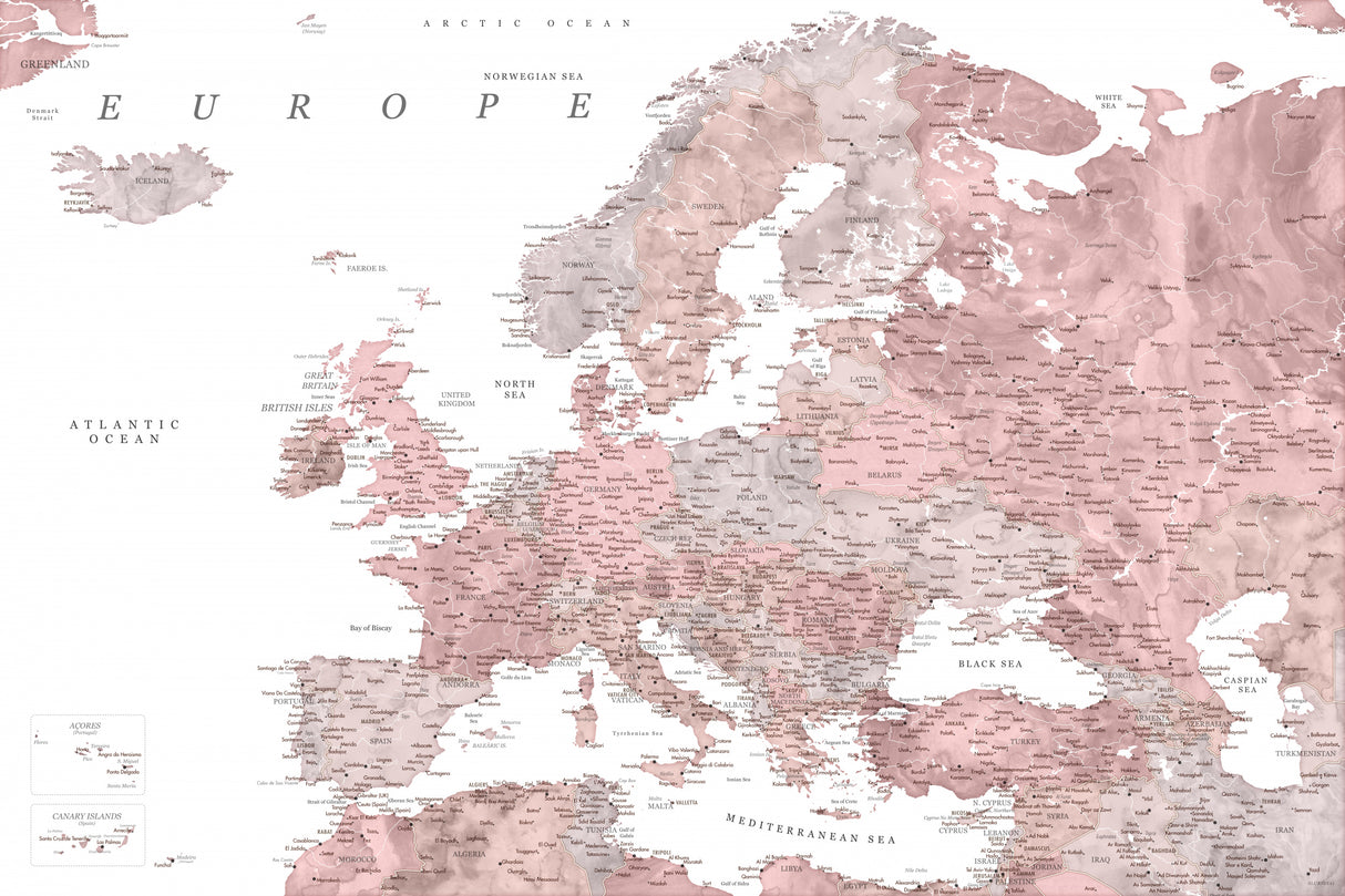 Piper detailed map of Europe Poster och Canvastavla