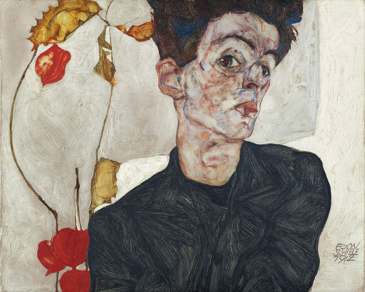 Egon Schiele's Self Portrait With Physalis 1912 Poster och Canvastavla
