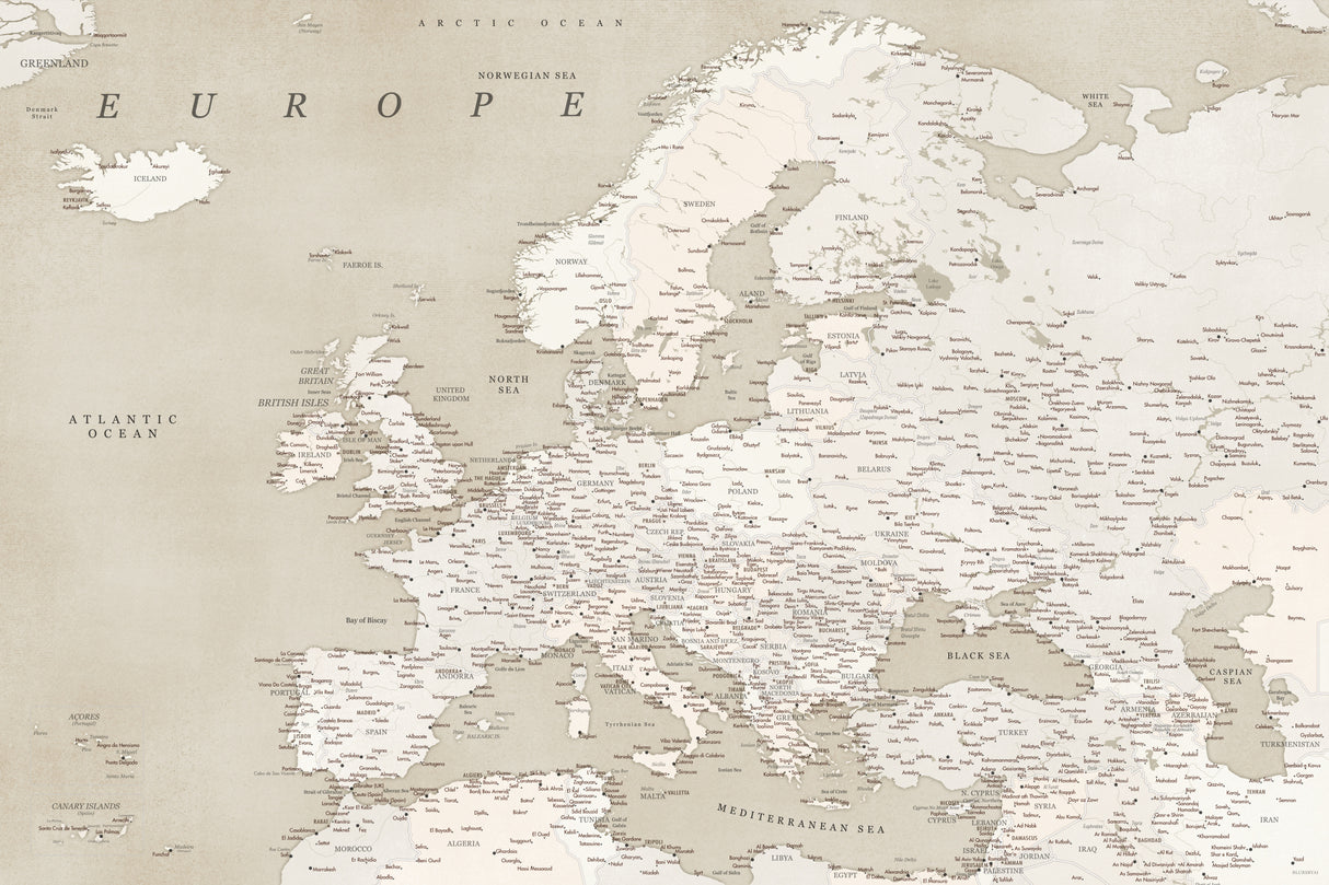 Vintage looking detailed map of Europe Poster och Canvastavla