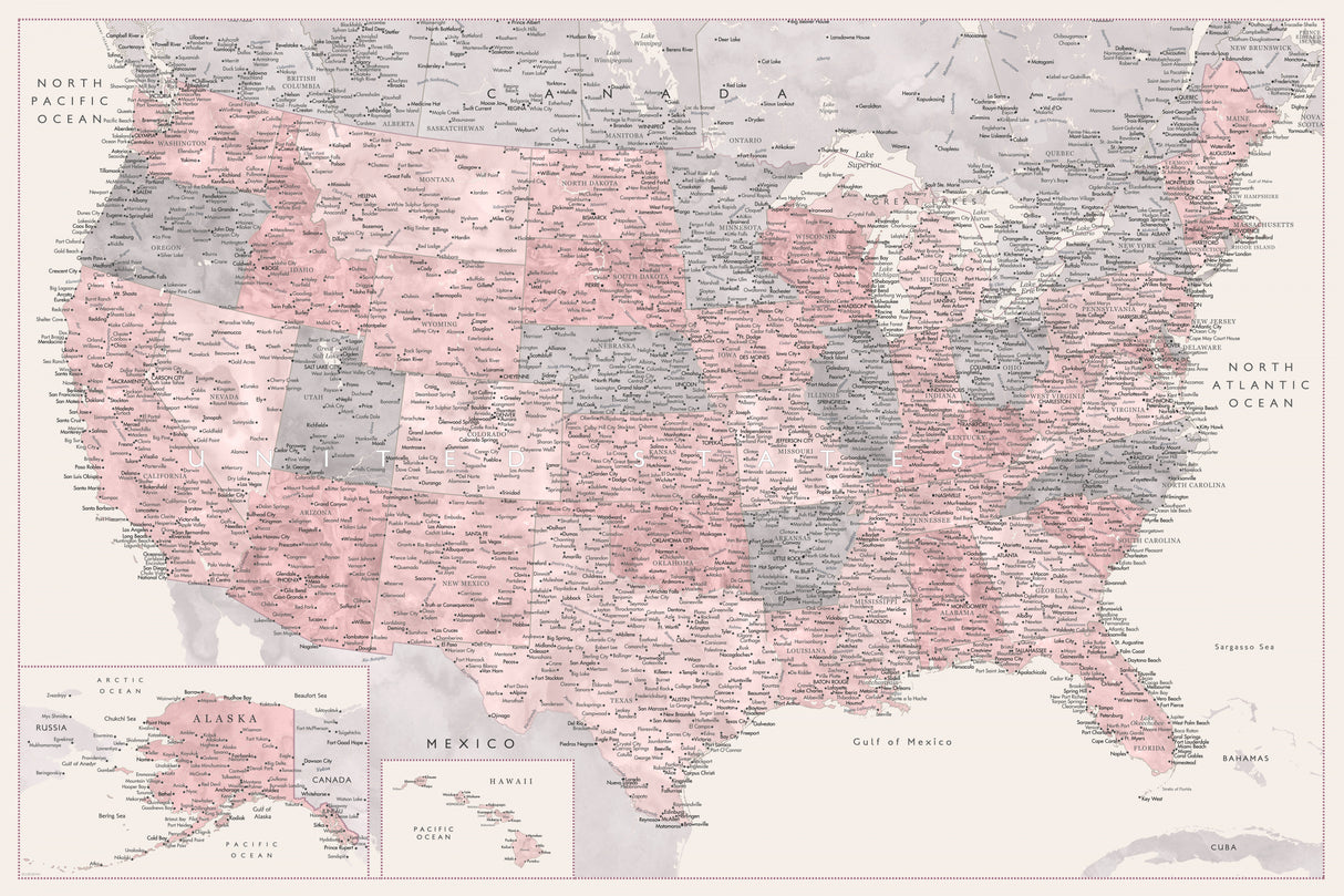 Highly detailed map of the United States, Madelia Poster och Canvastavla