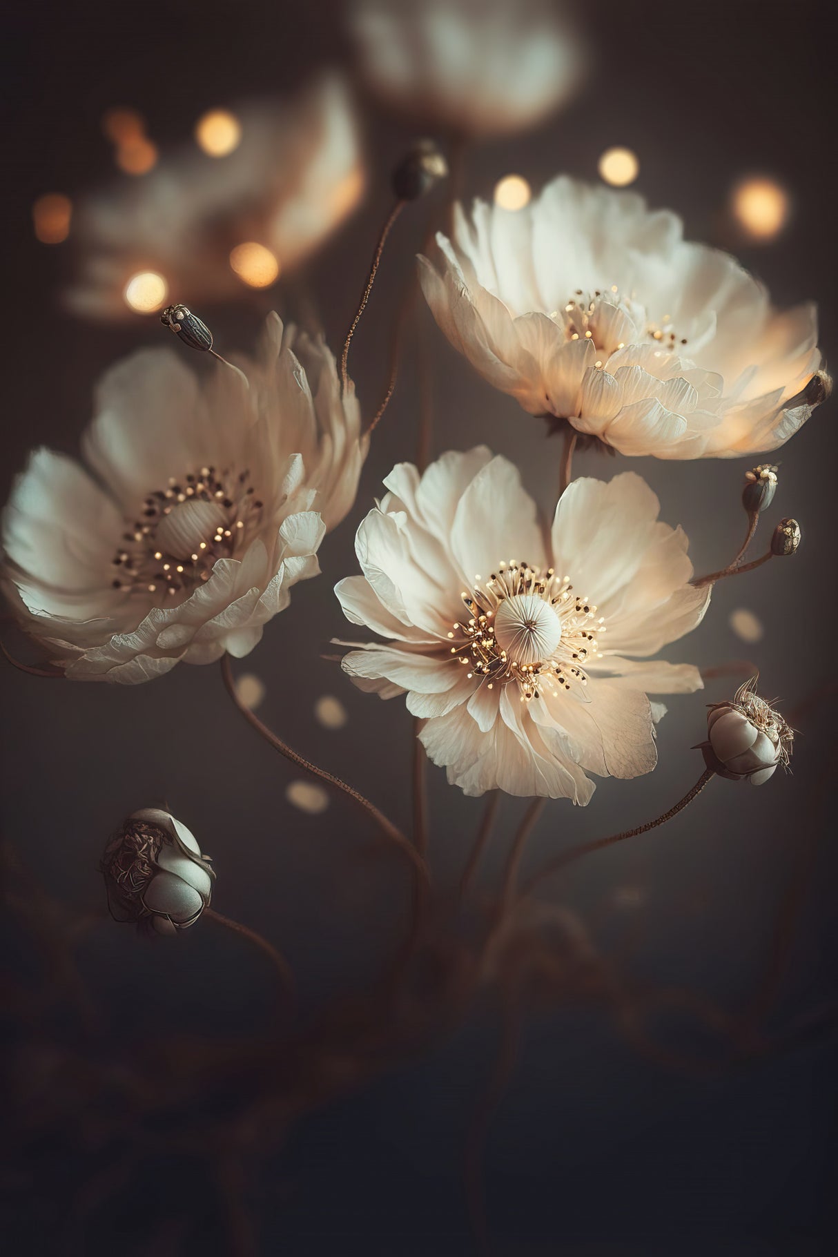 Creme Beige Flowers Poster och Canvastavla