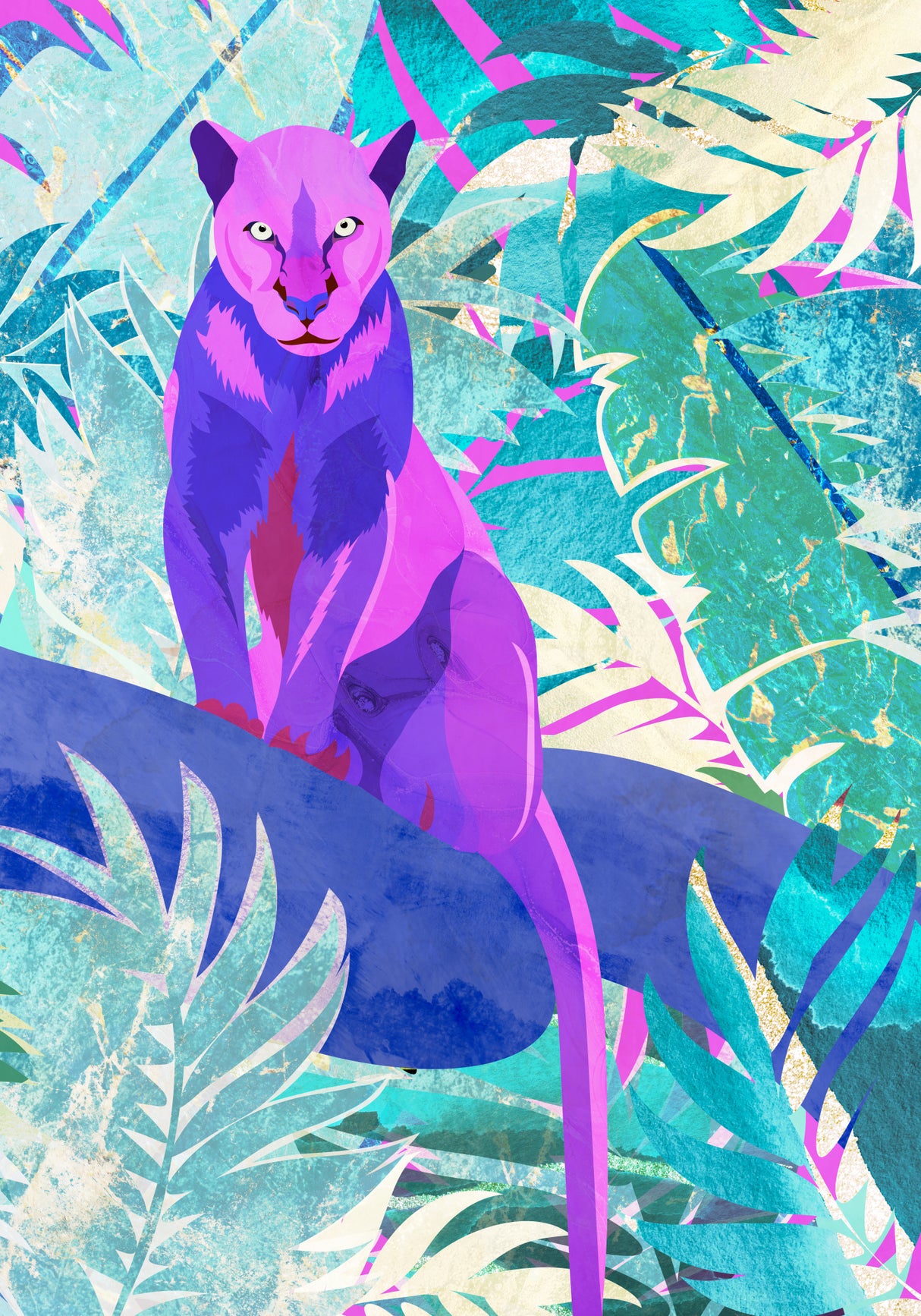 Pink Panther in the neon jungle Poster och Canvastavla