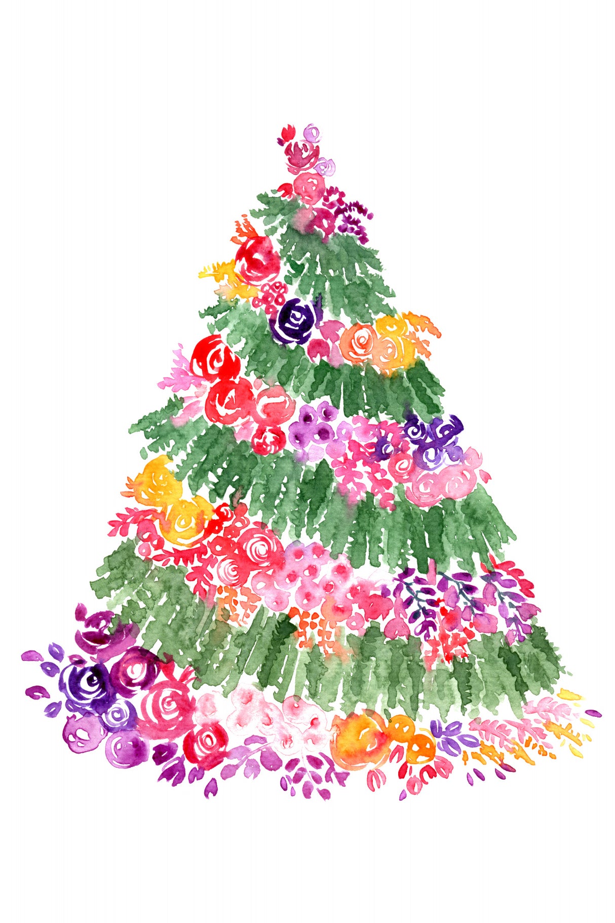 Floral watercolor Christmas tree Poster och Canvastavla
