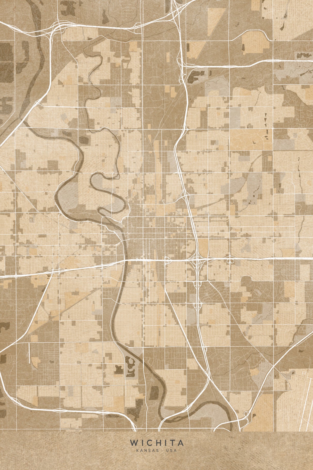 Map of Wichita (Kansas, USA) in sepia vintage style Poster och Canvastavla
