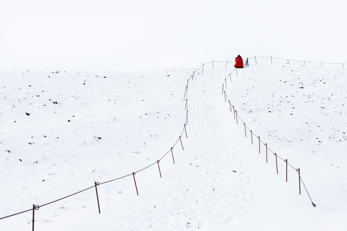 On top of extinct volcano in snow Poster och Canvastavla