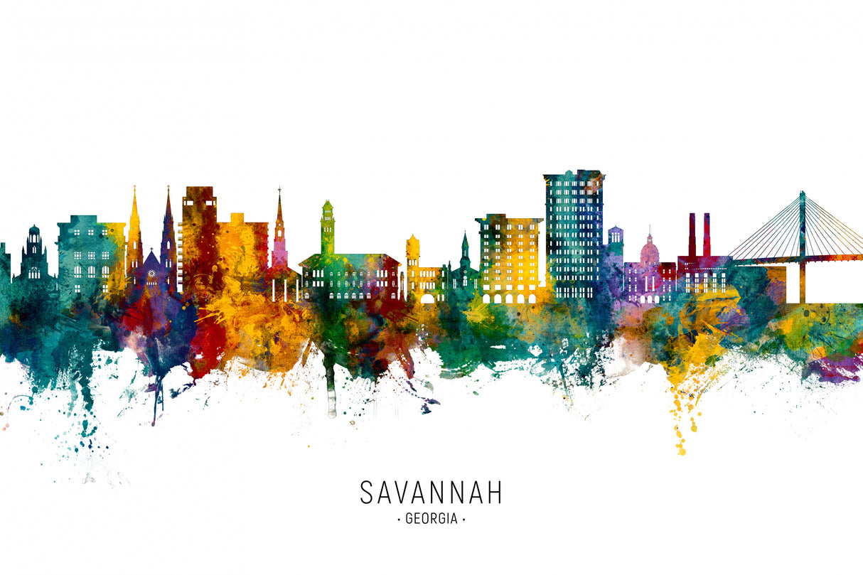 Savannah Georgia Skyline Poster och Canvastavla
