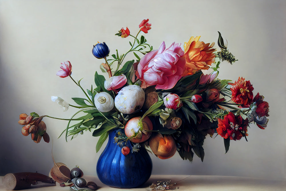 Flower Bouquet With Blue Vase Vas och keramikposter