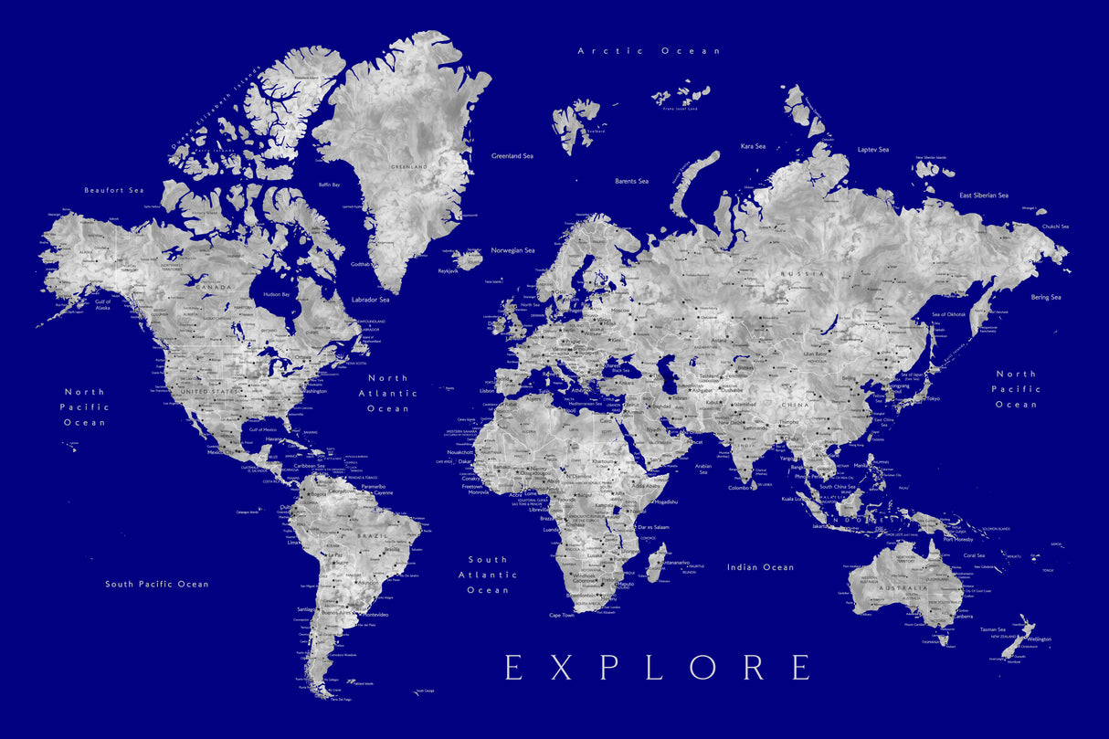 Explore world map with cities, Valrie Poster och Canvastavla