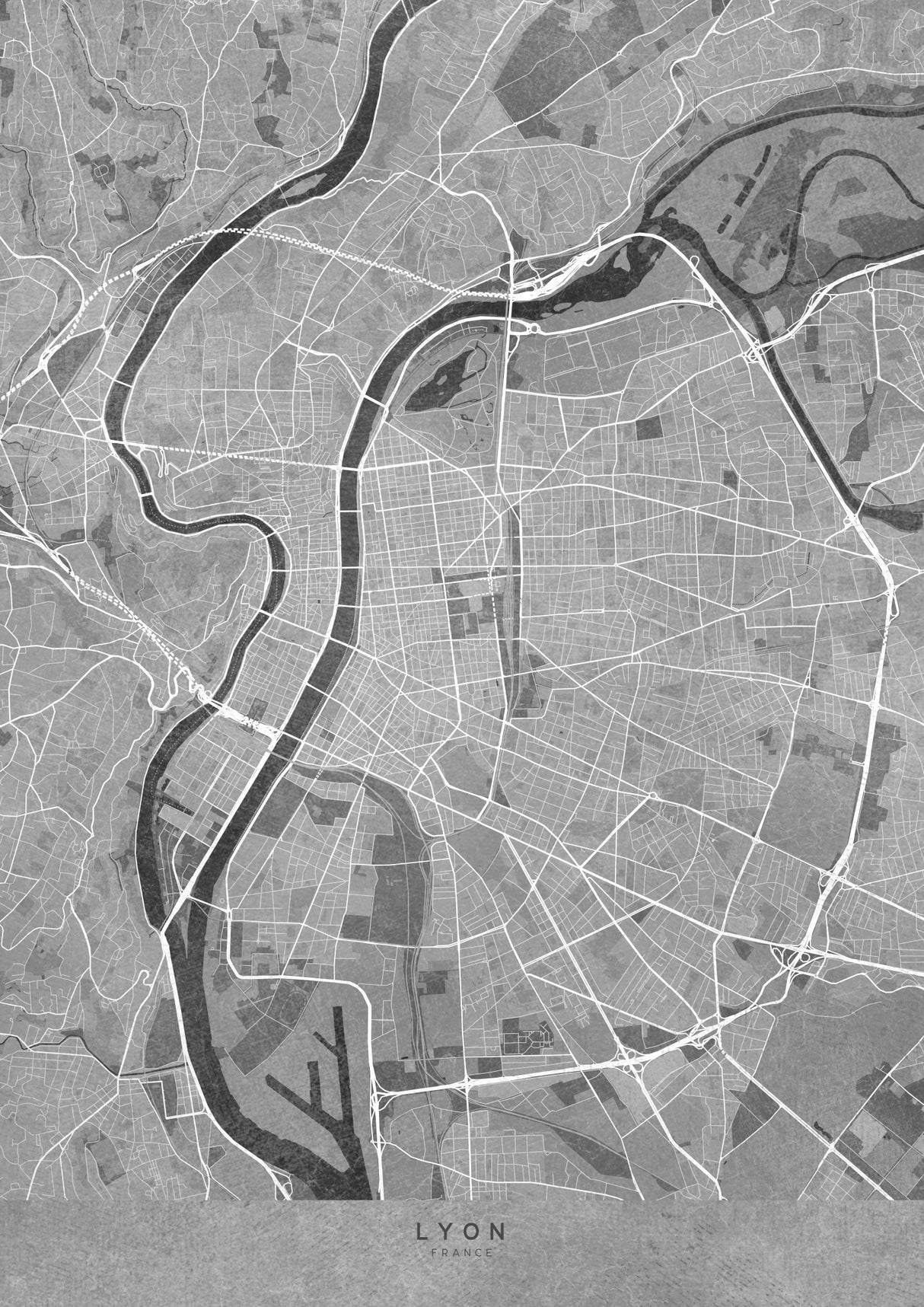 Gray vintage map of Lyon France Poster och Canvastavla