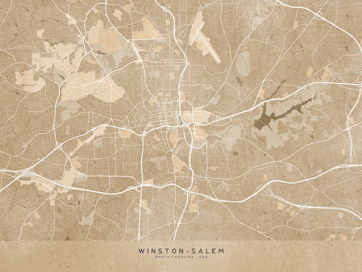 Map of Winston Salem (NC, USA) in sepia vintage style Poster och Canvastavla