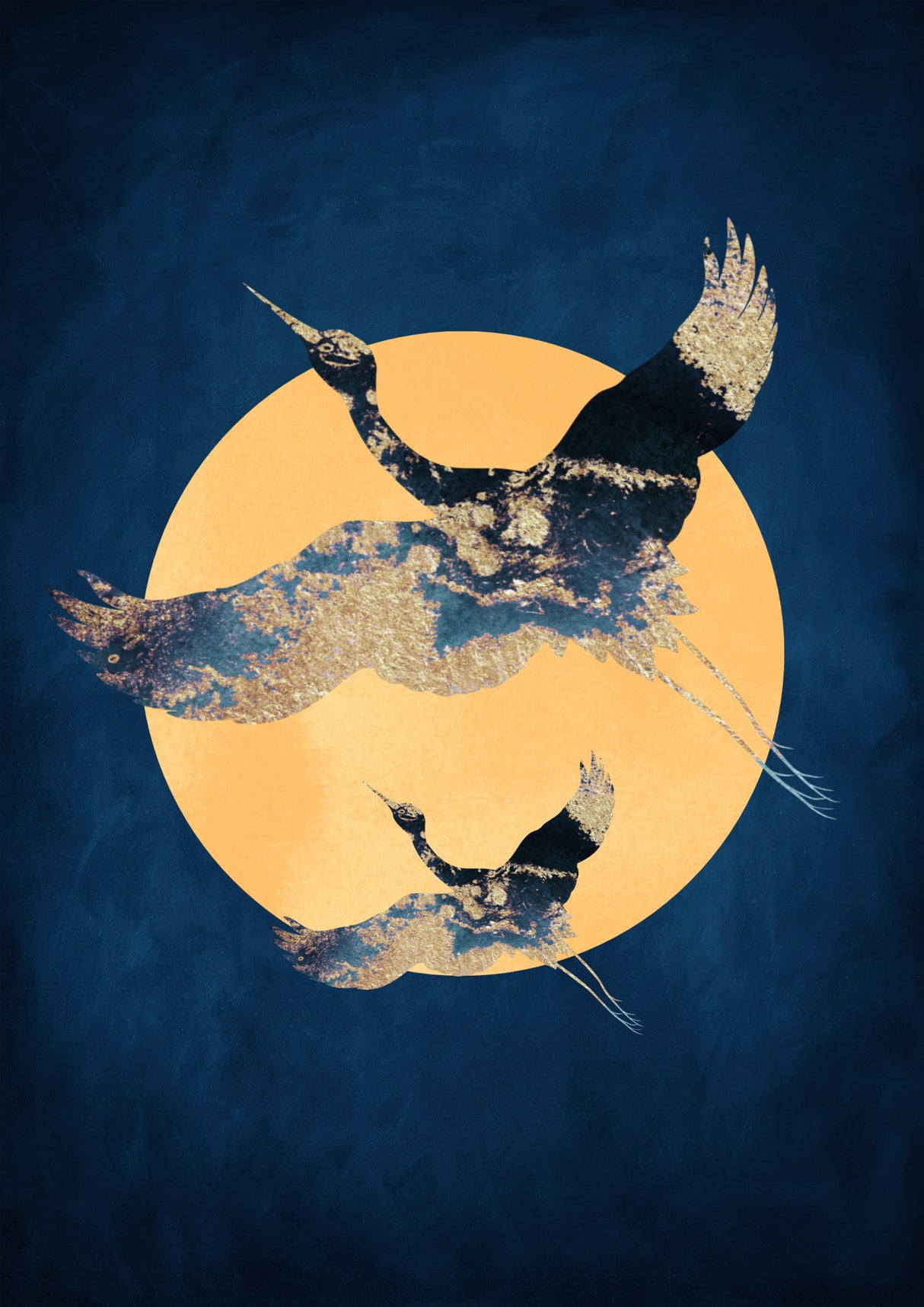 Sapphire Sun & Cranes Poster och Canvastavla