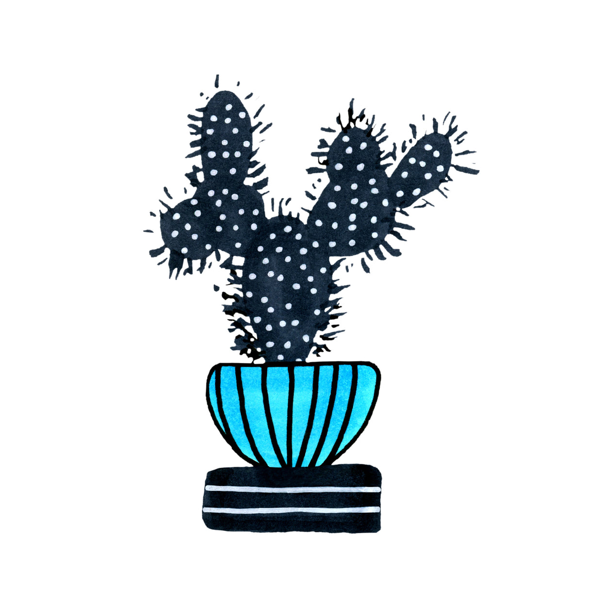 Cactus 1 Desert Plant Blue Black Poster och Canvastavla