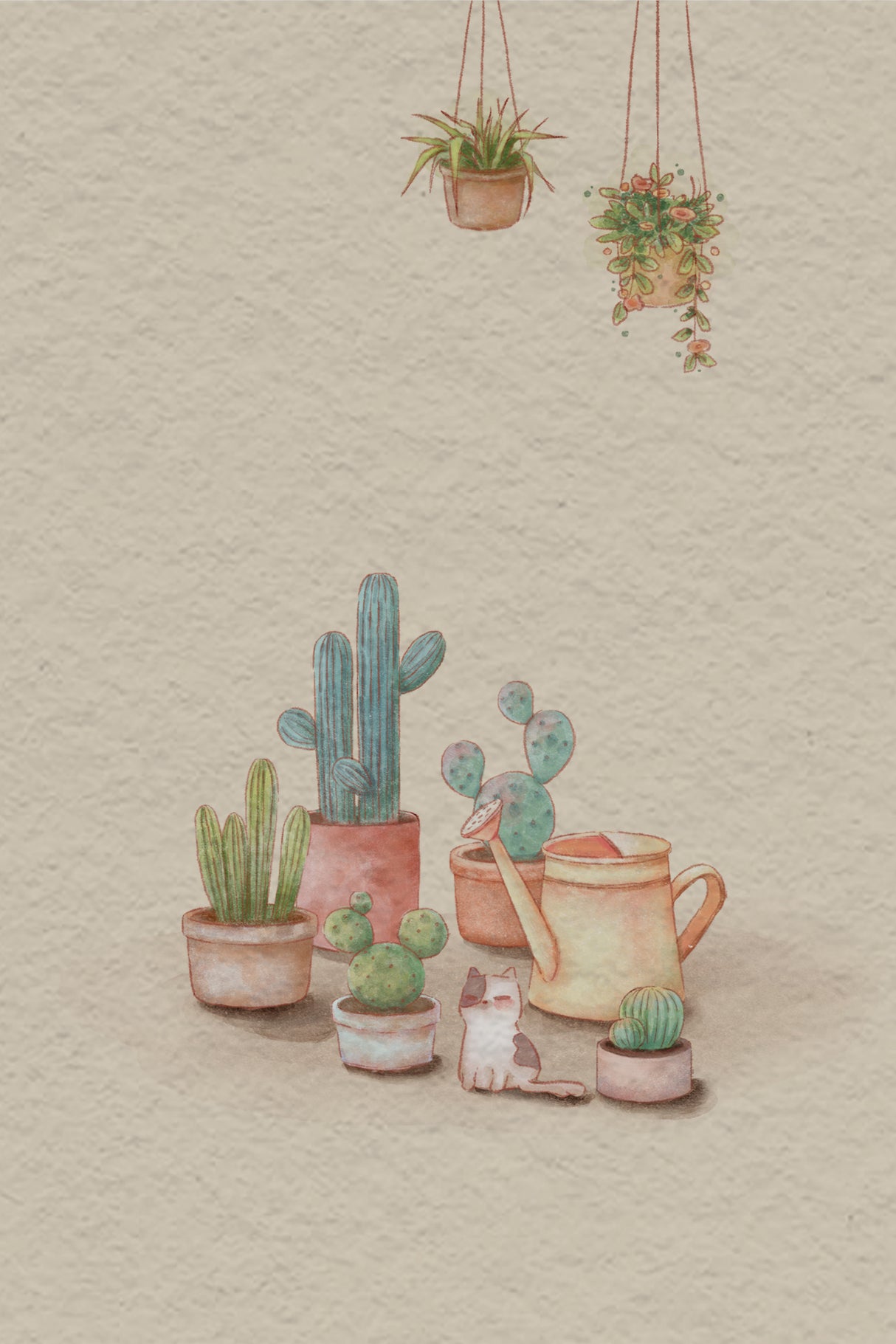 Cactus and cat 2 Poster och Canvastavla