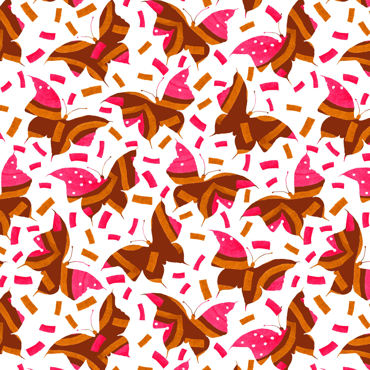 Geometric Butterflies Pink Brown Poster och Canvastavla