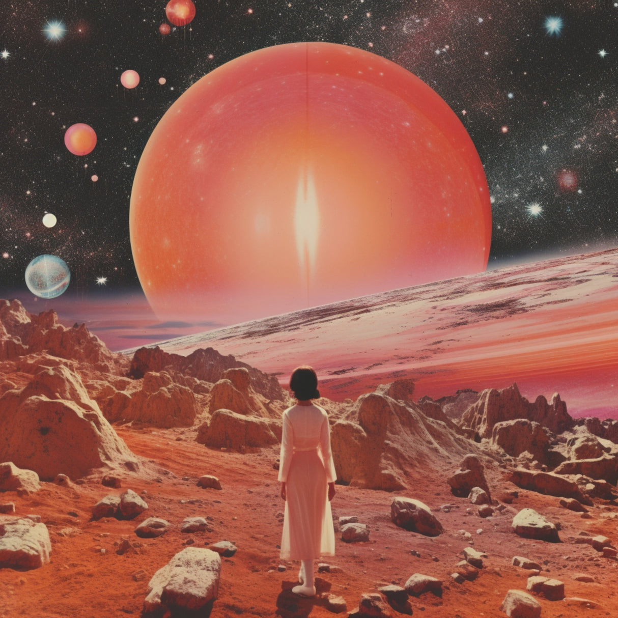 Space Orbs Collage Art Poster och Canvastavla