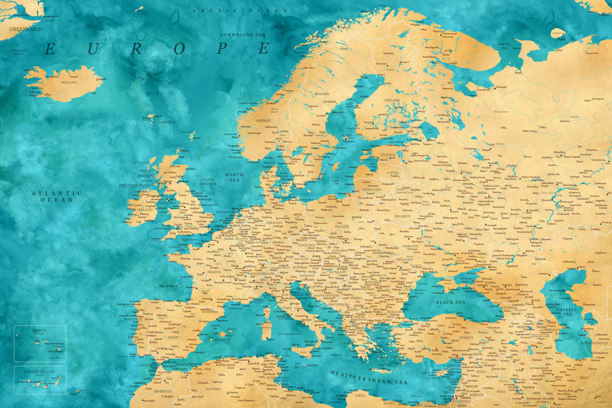Lexy detailed Europe map Poster och Canvastavla