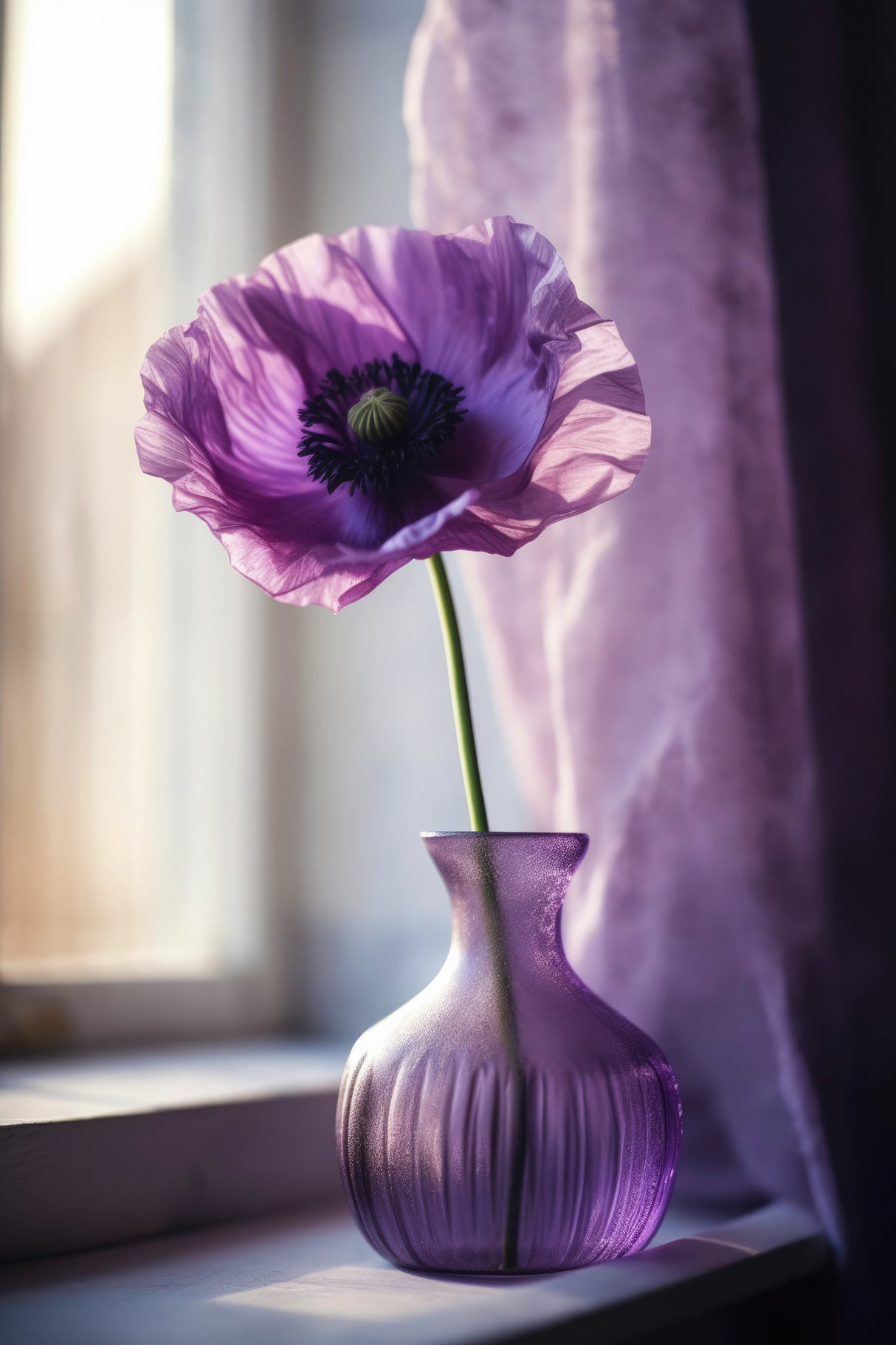 Purple Poppy In Vase Poster och Canvastavla