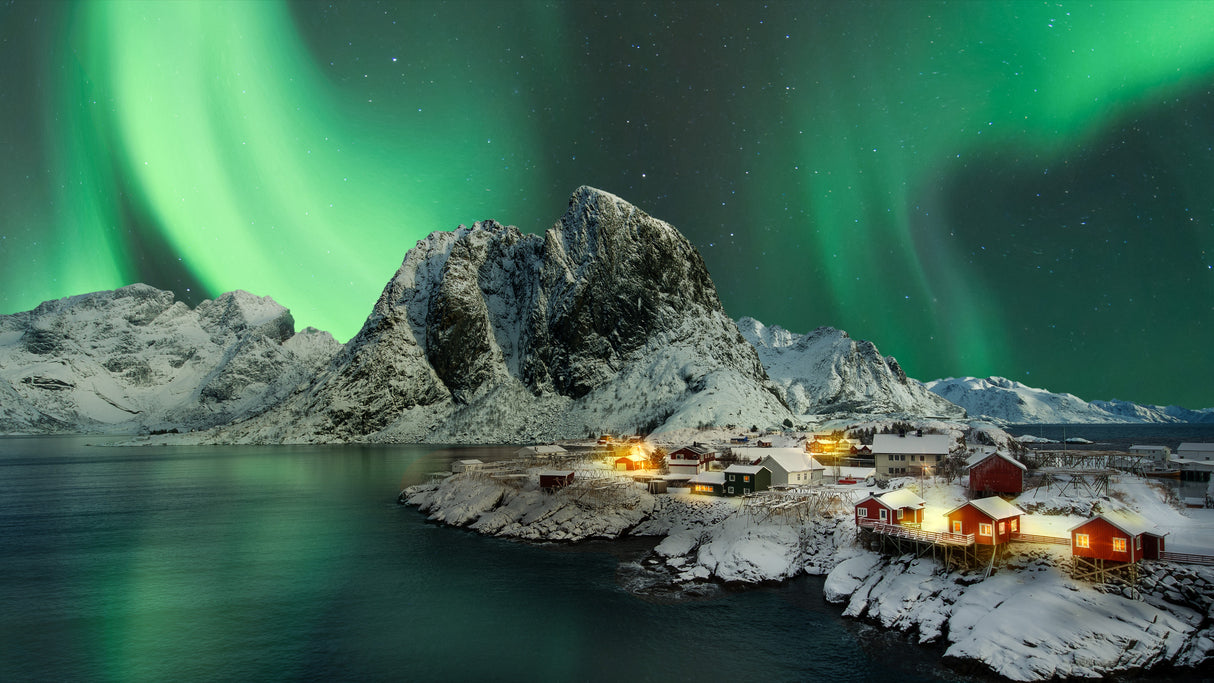 Hamnoy Aurora borealis Poster och Canvastavla