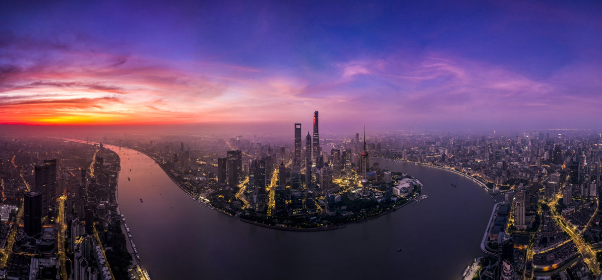 The Morning Glow in Lujiazui Shanghai Poster och Canvastavla