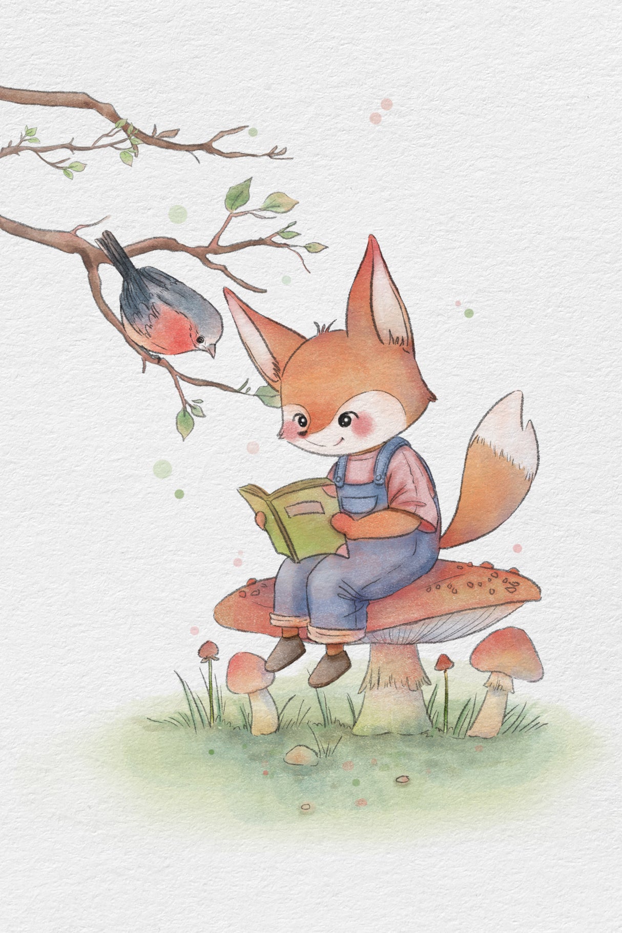 Fox and Bird Illustration 2 Poster och Canvastavla