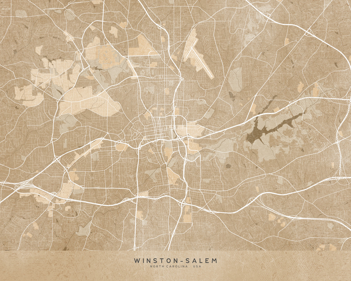 Map of Winston Salem (NC, USA) in sepia vintage style Poster och Canvastavla