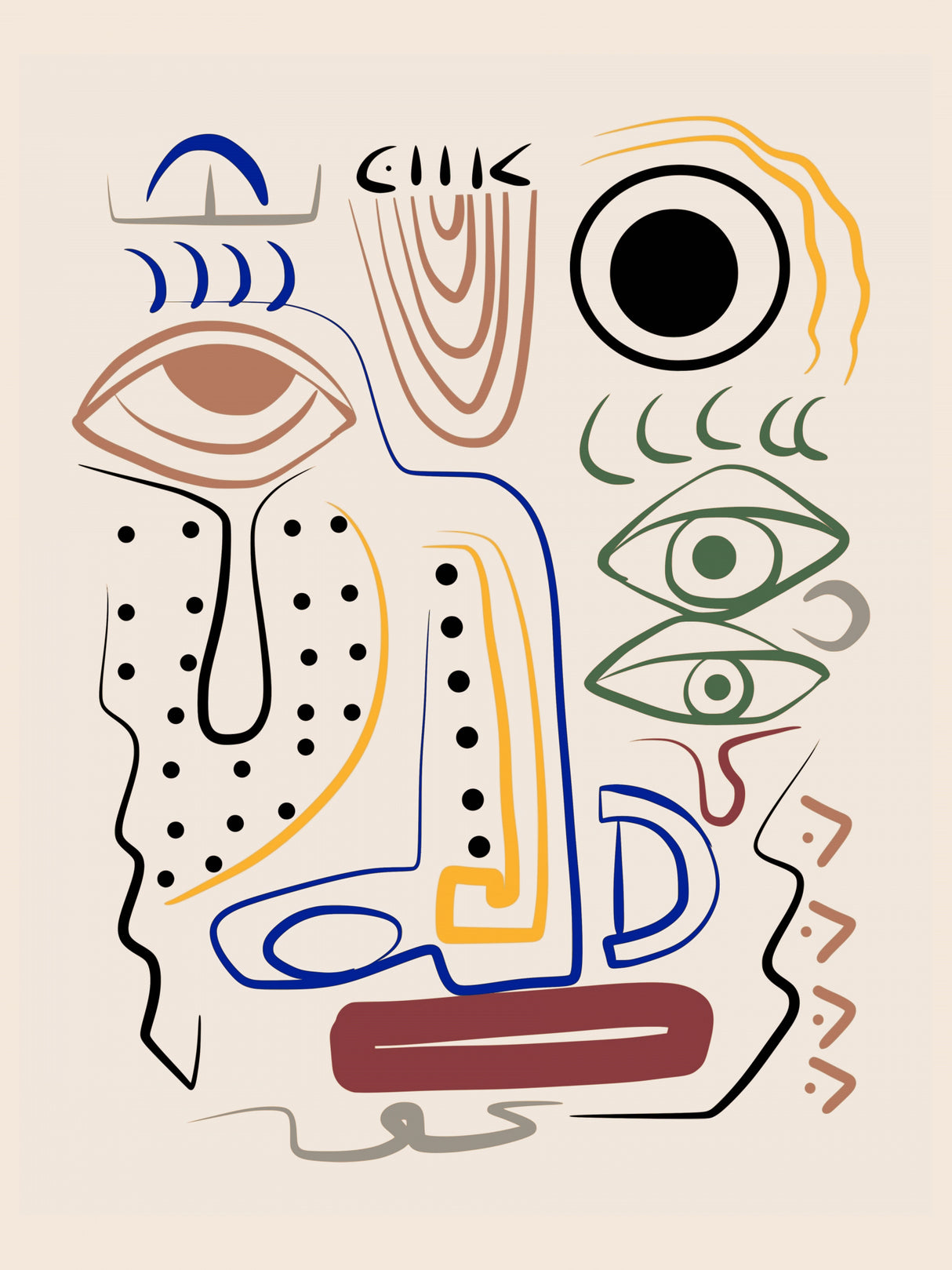 Line Art Bizarre Aboriginal Portrait Poster och Canvastavla