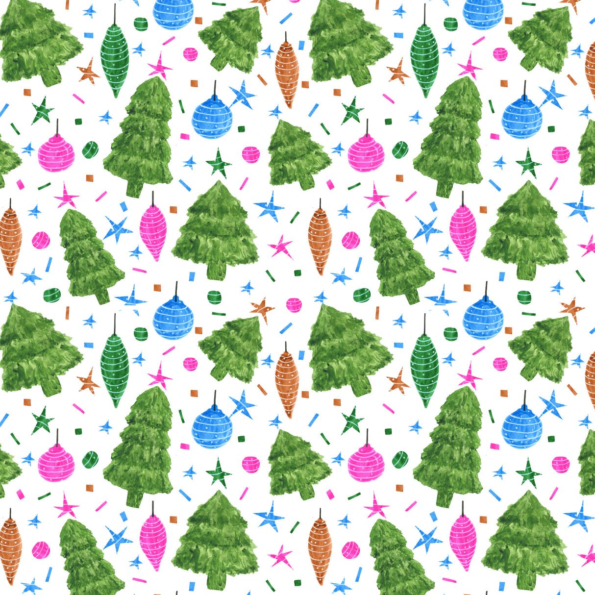 Pink Blue Green Christmas Trees and Bulbs Poster och Canvastavla