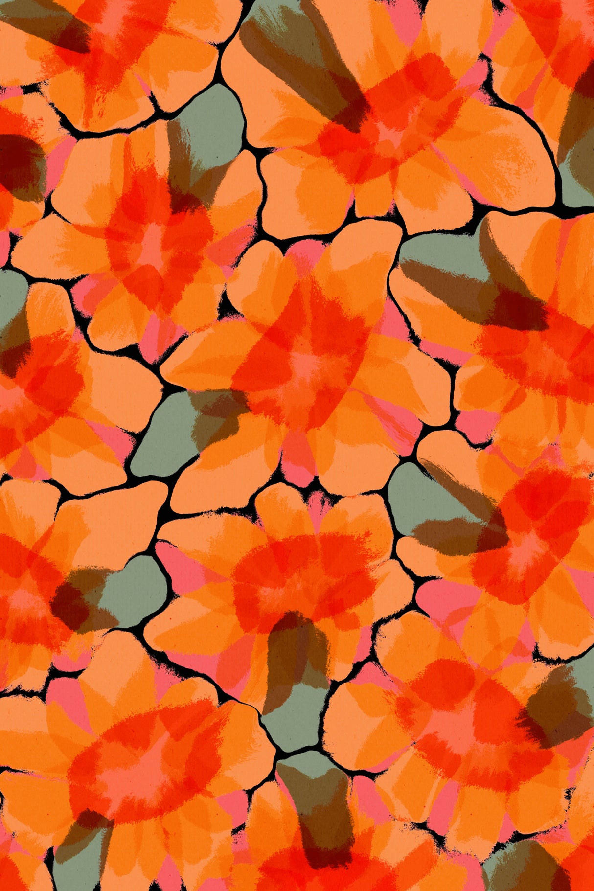 Orange Big Flowers Poster och Canvastavla