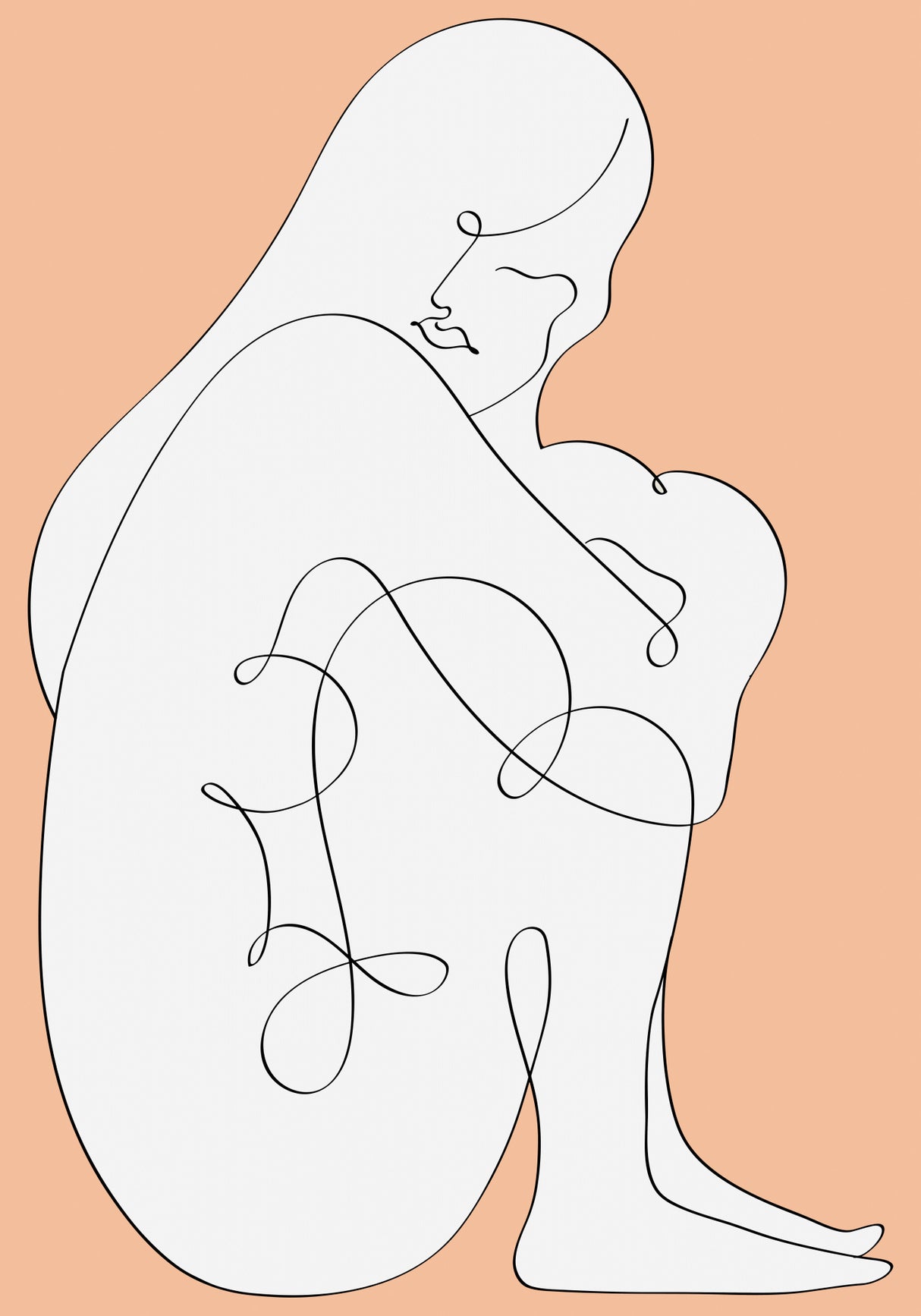 Line Girl in Peach Poster och Canvastavla