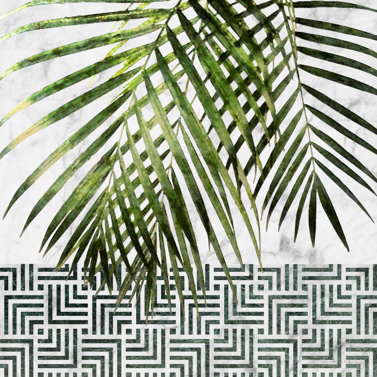 Palm Leaves on Tile Wall Poster och Canvastavla