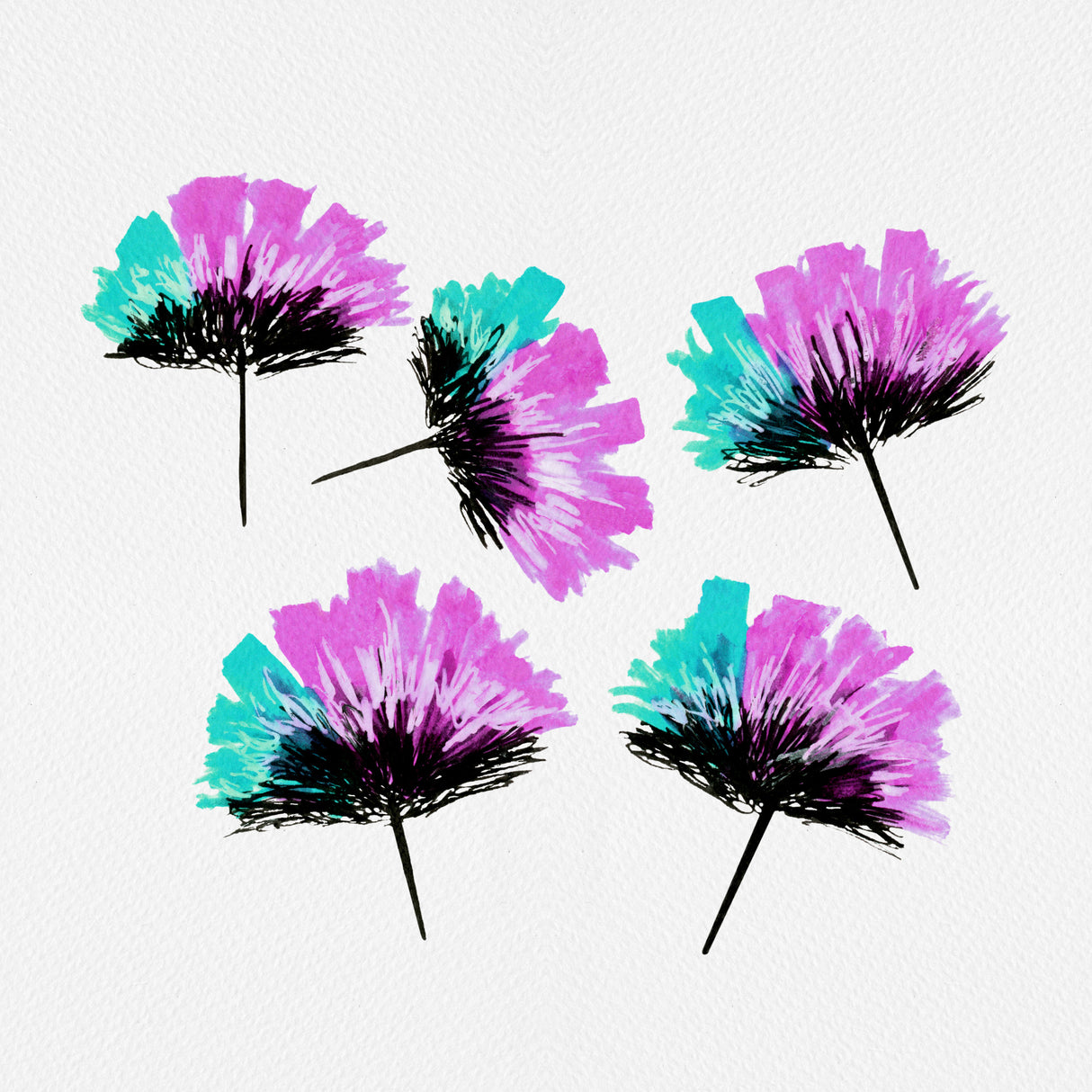 Feathery Flower Mint Lavender Poster och Canvastavla