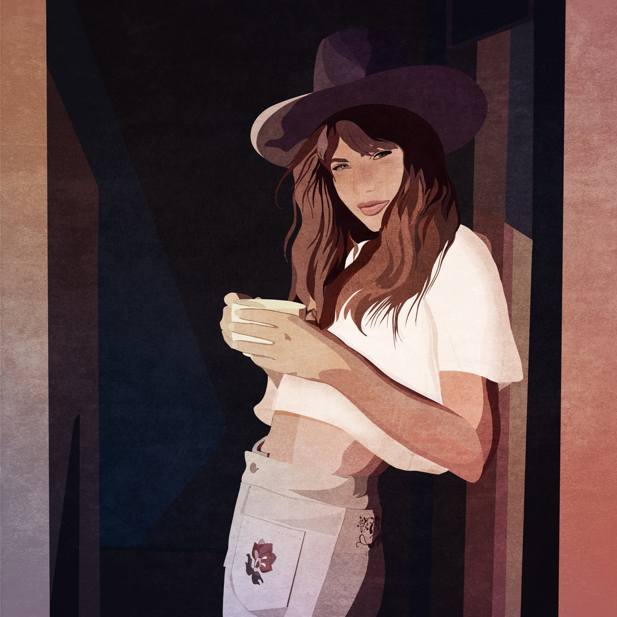 Cowgirl Kapiya Yaslanmis2 Poster och Canvastavla