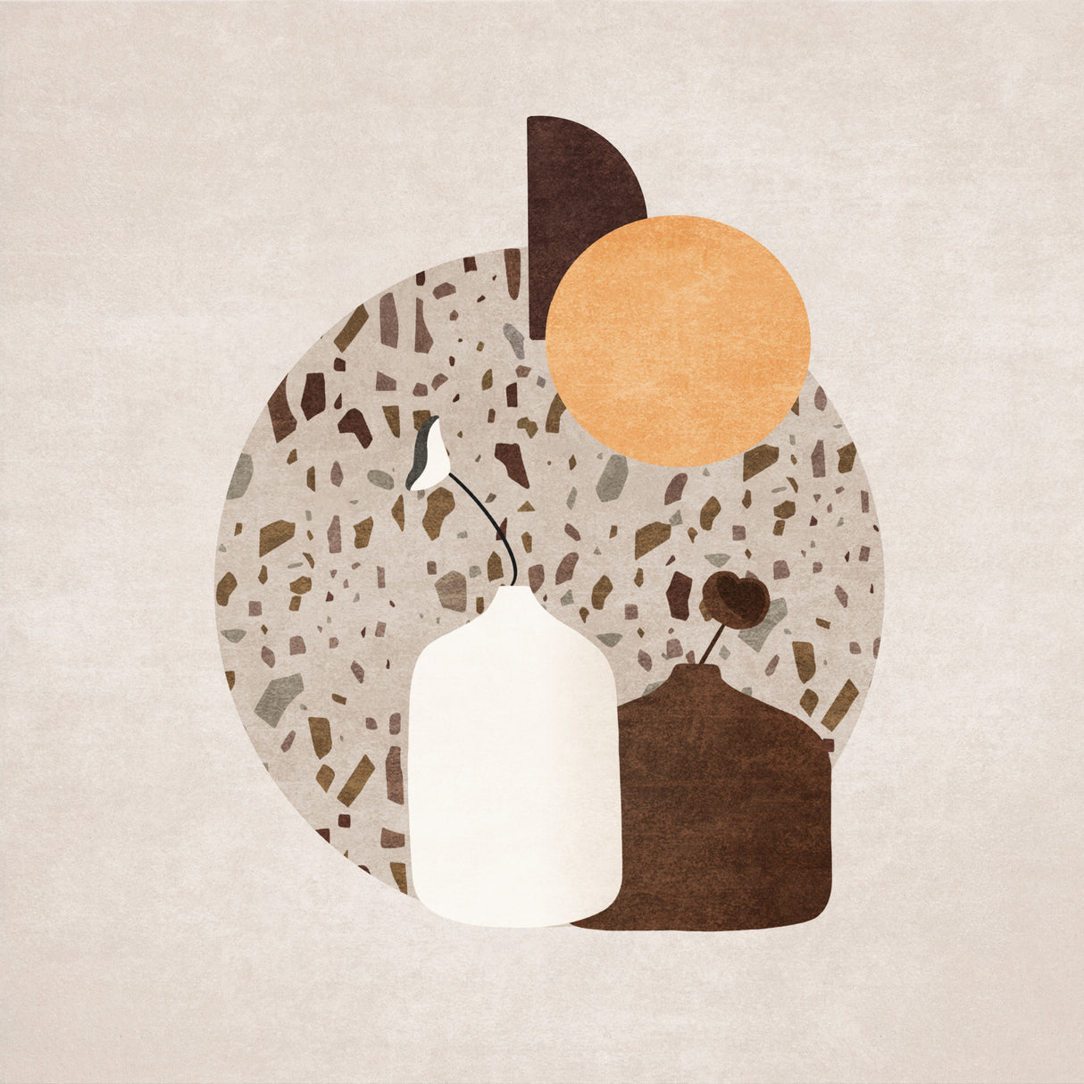 Beyaz Ve Kahverengi Saksili Terazzo Copy Poster och Canvastavla