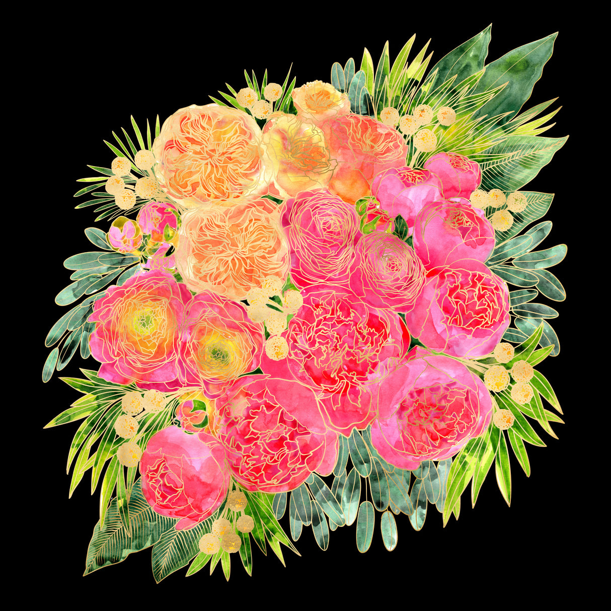 Colorful Rekha bouquet in black Poster och Canvastavla