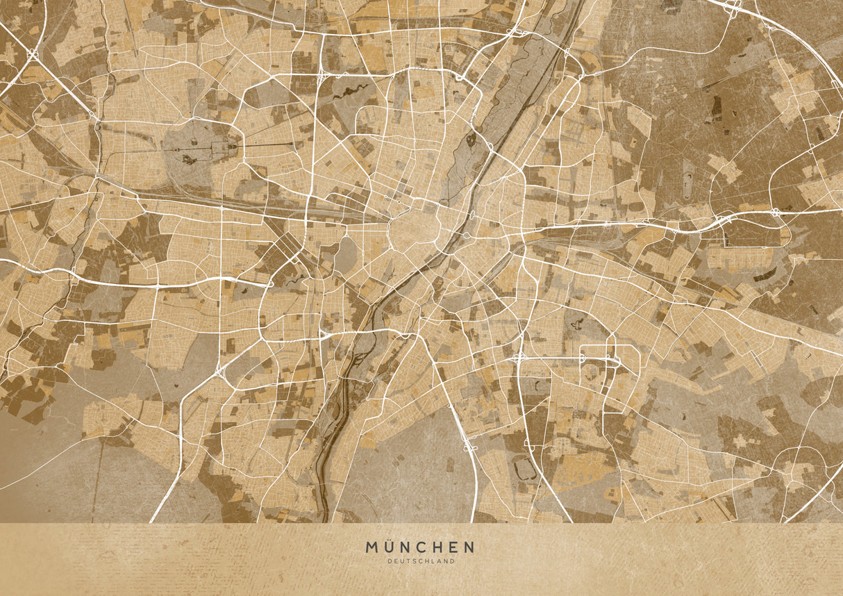 Sepia vintage map of Munich Germany Poster och Canvastavla