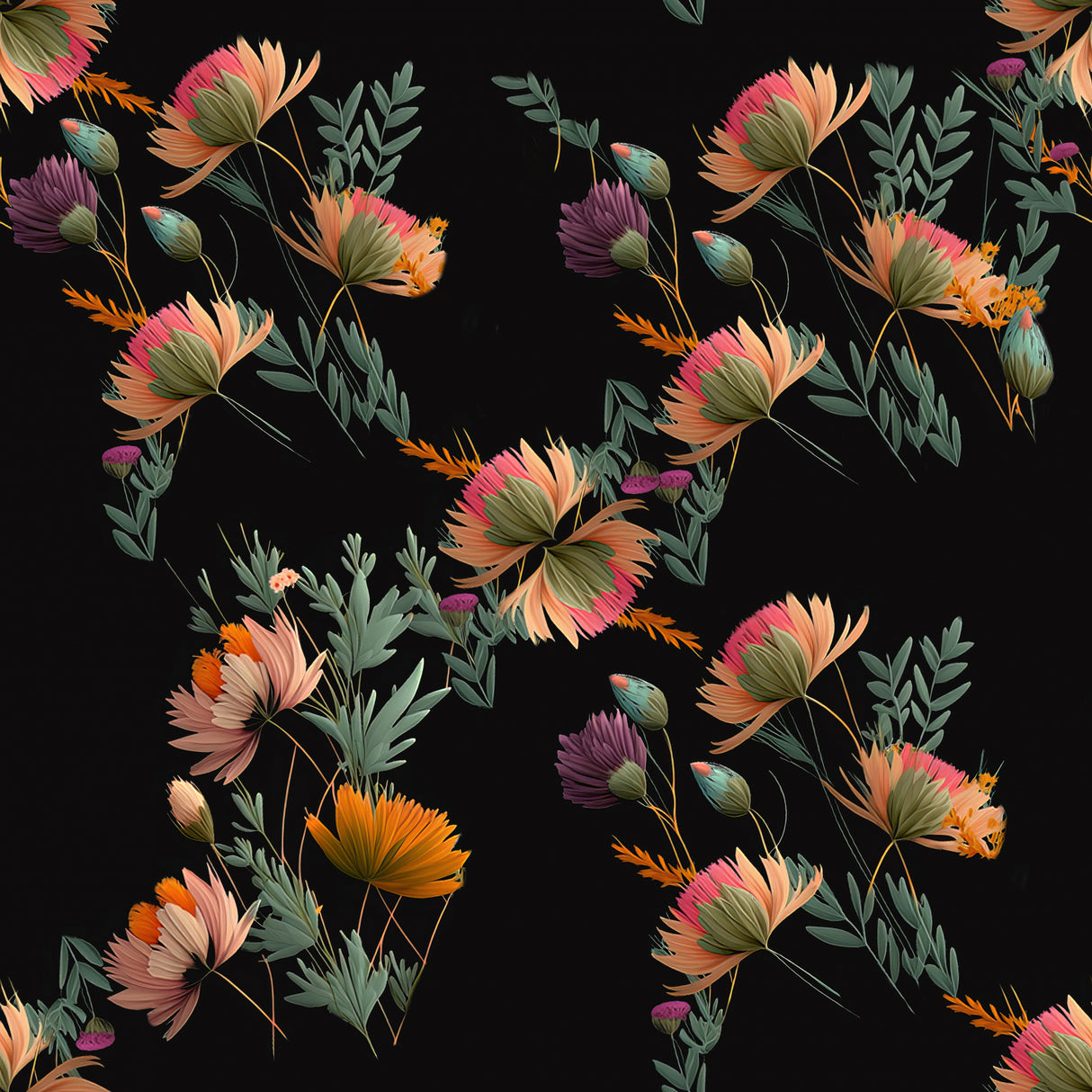 Wall Mural Pattern 2 3061 Black Poster och Canvastavla