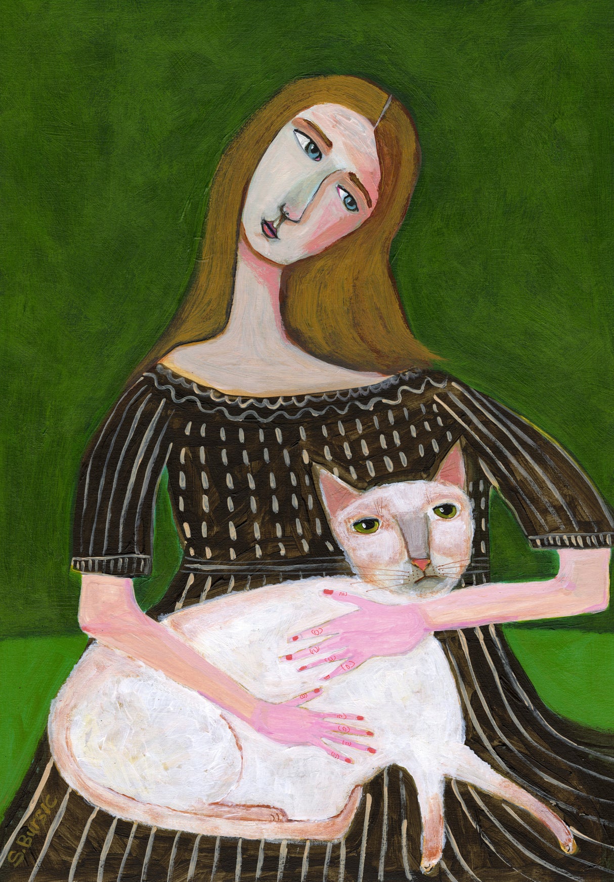 vintage lady with white cat Poster och Canvastavla
