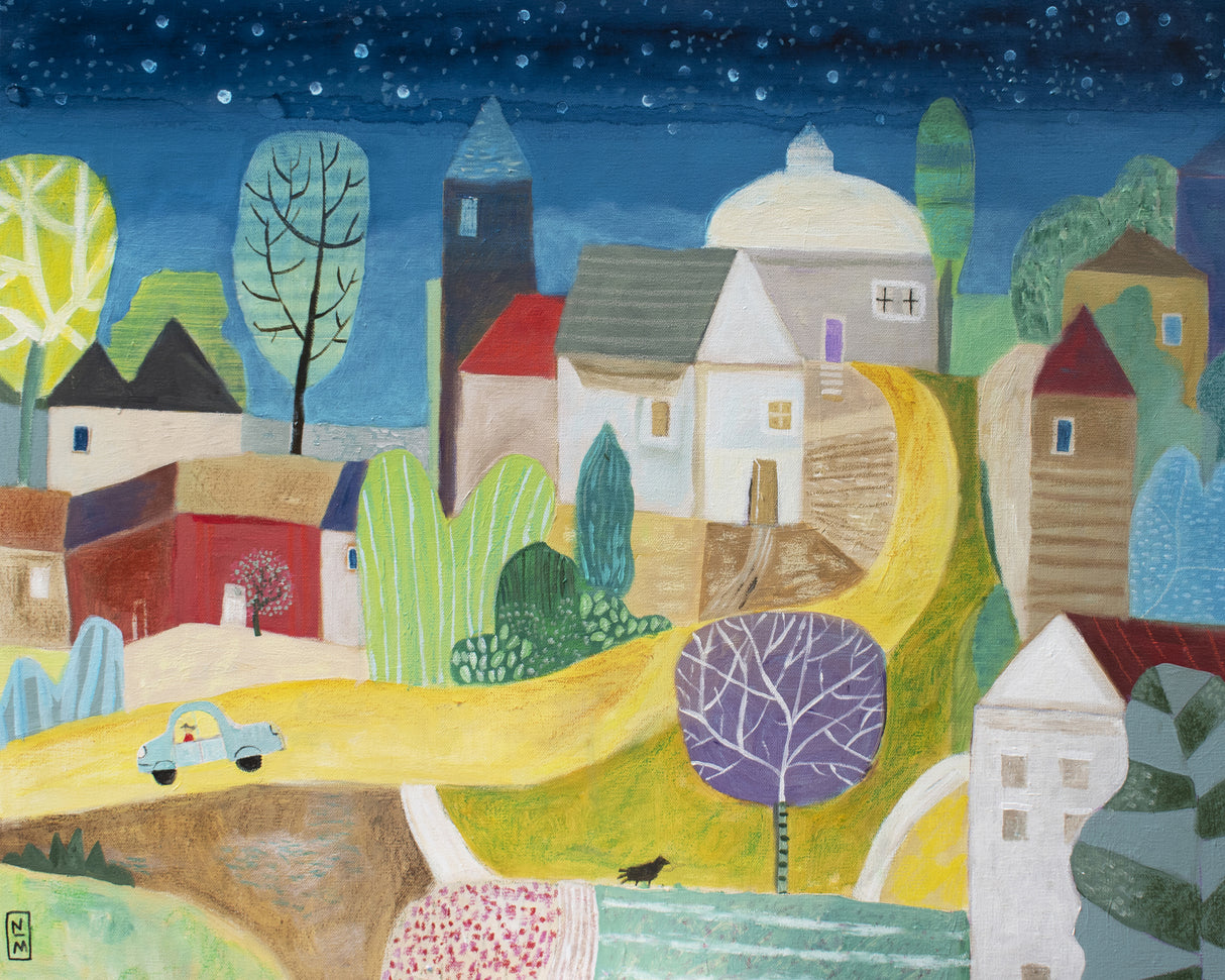Village Under the Stars Poster och Canvastavla