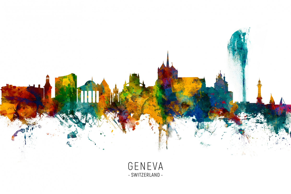 Geneva Switzerland Skyline Poster och Canvastavla