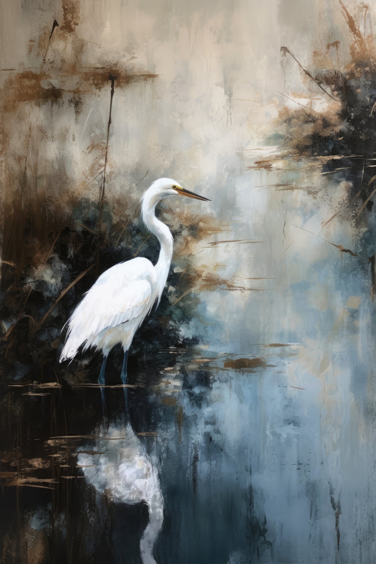 Egret in Lake Poster och Canvastavla