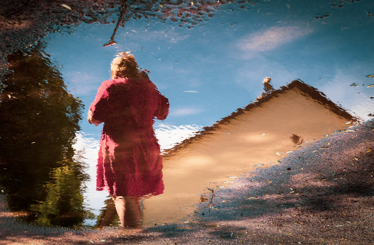Lady in red and a bird Poster och Canvastavla