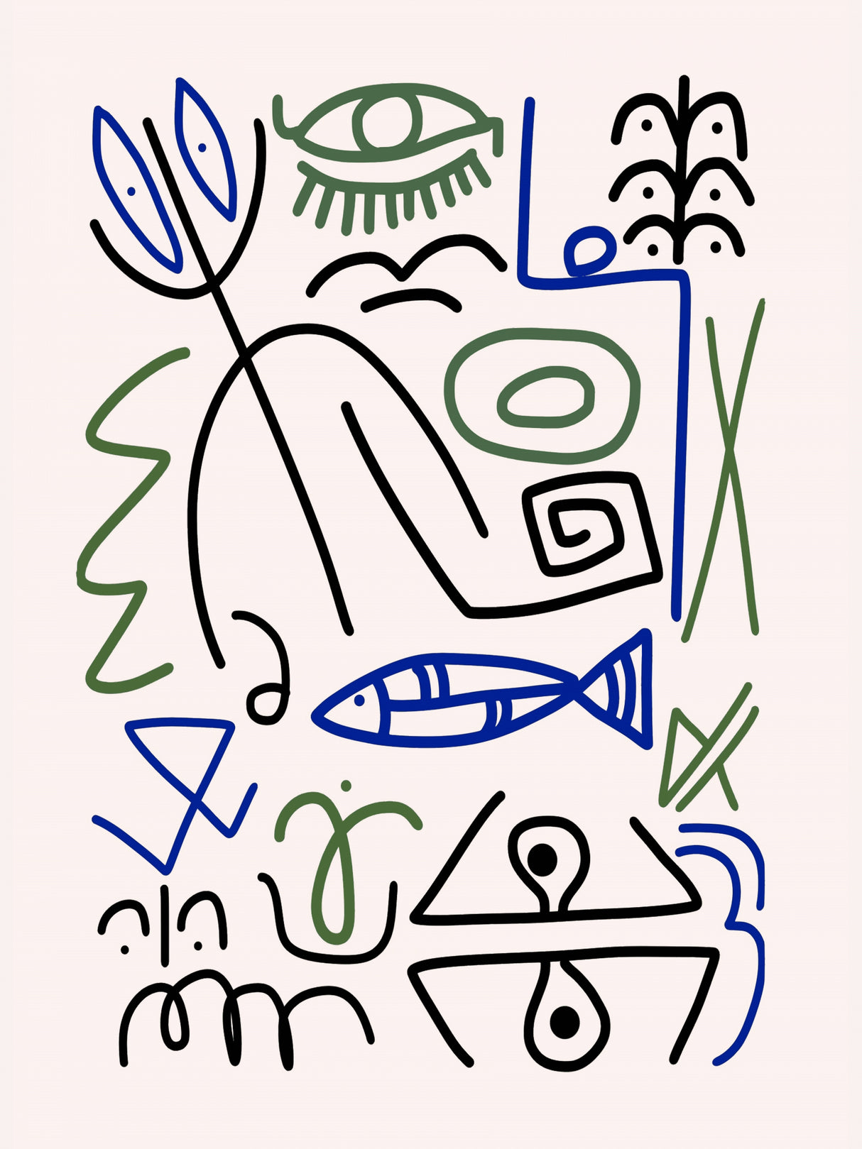 Line Art Bizarre Fishing Symbol Poster och Canvastavla