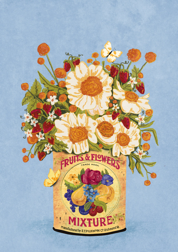 Flowers In a Vinatge Tea Can Vas och keramikposter