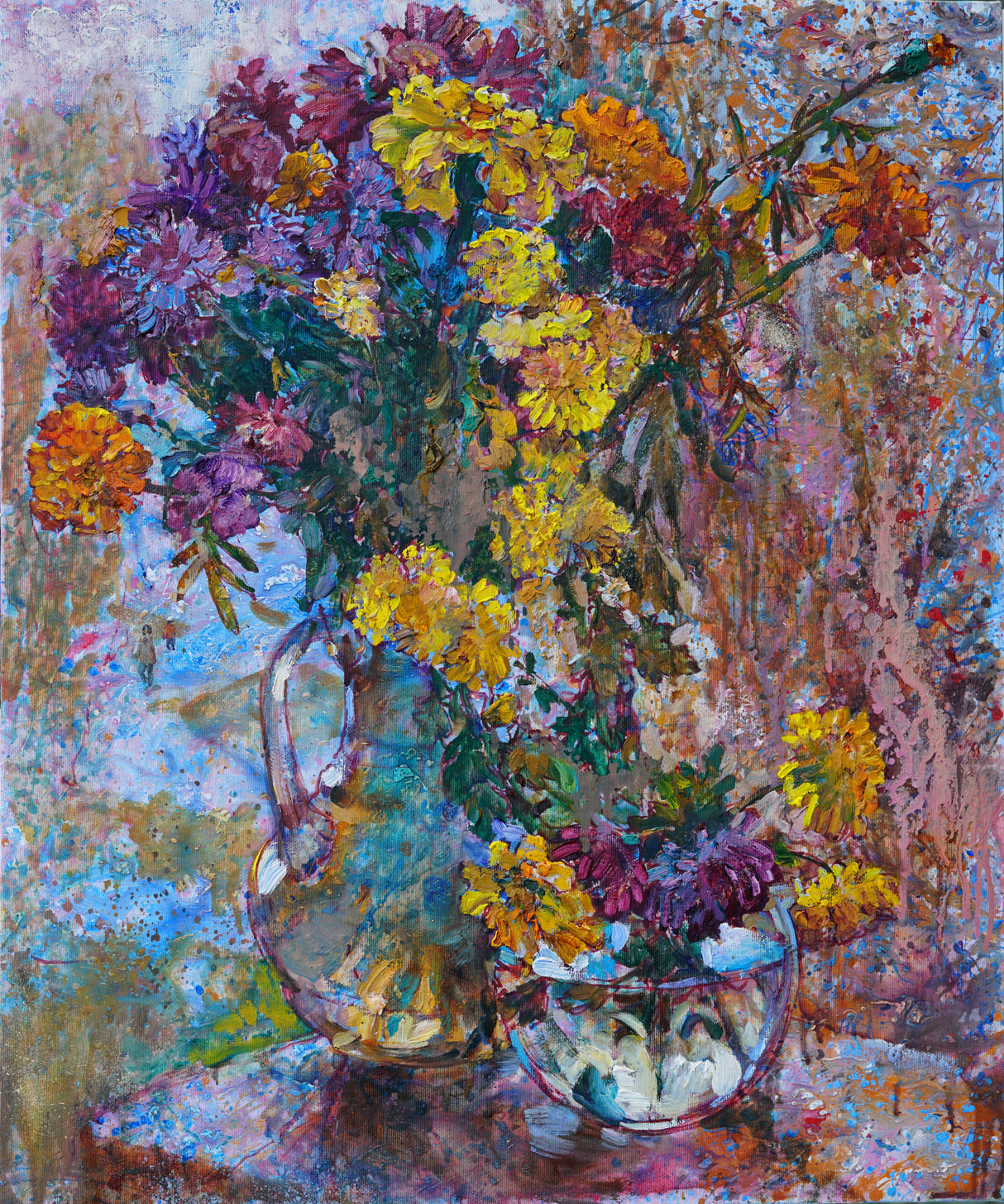Chrysanthemums against the background of rain Poster och Canvastavla