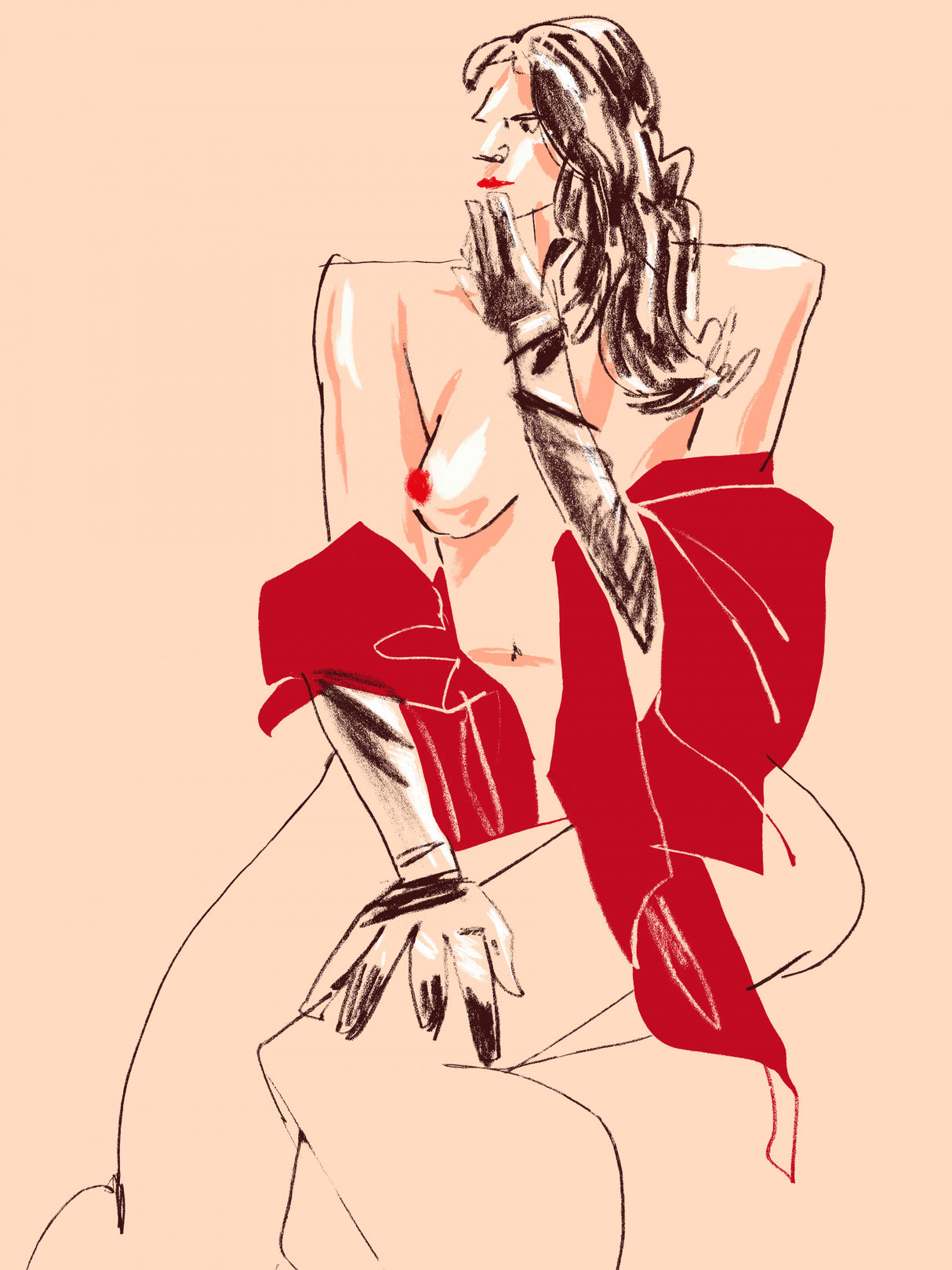 Girl With Gloves Beige Poster och Canvastavla