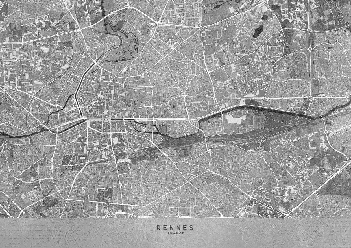 Gray vintage map of Rennes France Poster och Canvastavla