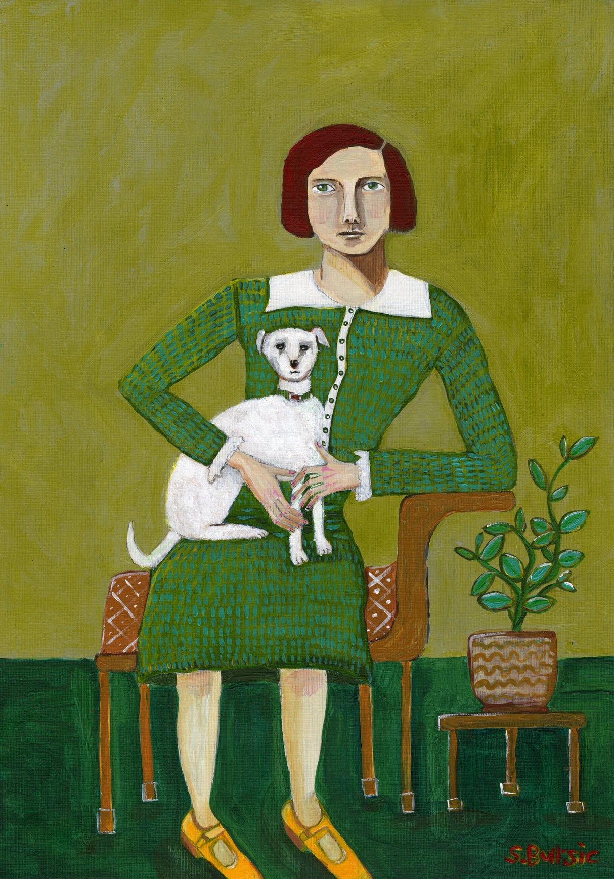 Vintage Lady with her white dog Poster och Canvastavla